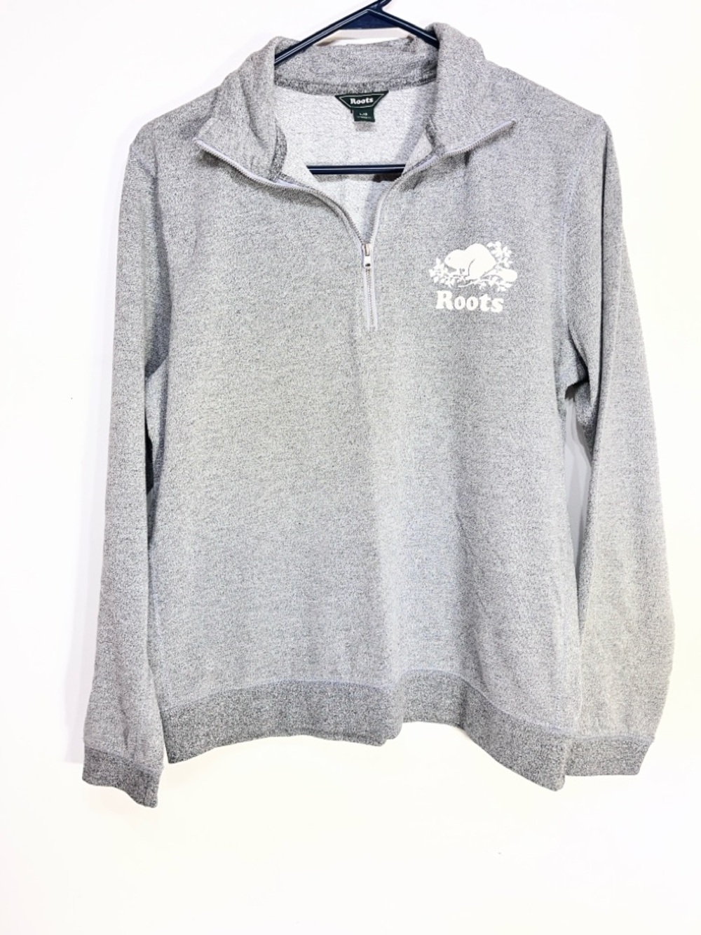 Roots Light Grey Quarter-Zip Pullover Sweater Large
